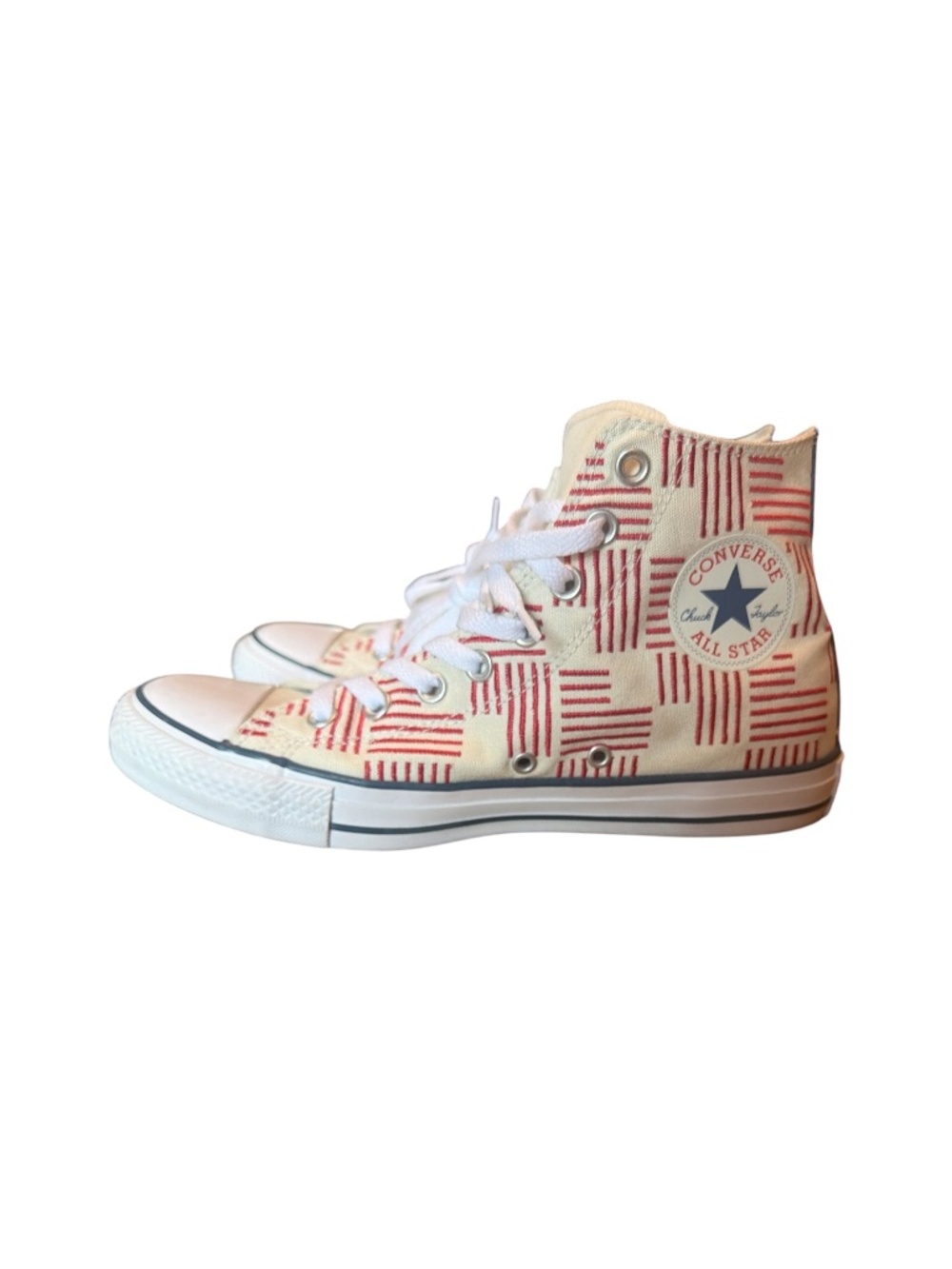 Converse Chuck Taylor All Star High Top Cream Red Pattern Sneakers Size W9 M7